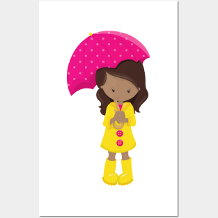 African American Girl, Girl In Raincoat, Umbrella Posters and Art